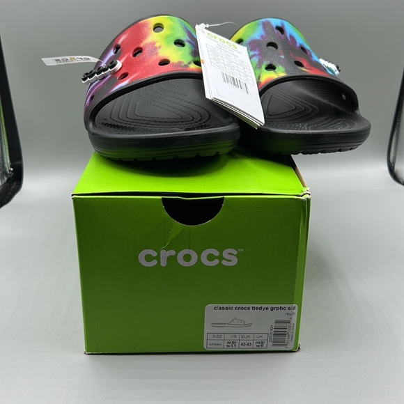 Crocs Unisex Graphic‎ Classic Slide Sandals, Multi, 11 US Women 9 US Men - Picture 1 of 10